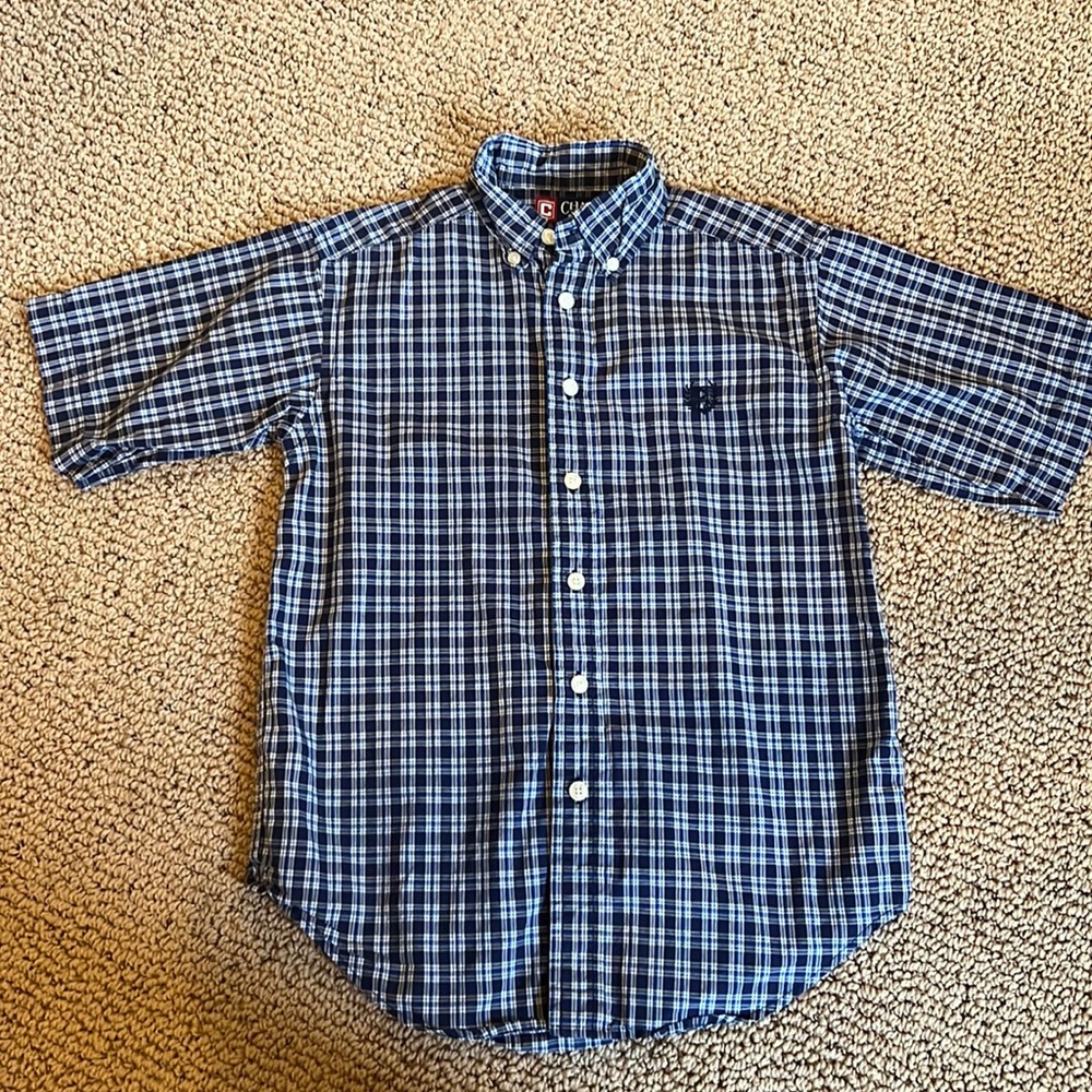 Chaps short Sleeve Button Down Shirt Size 8 Plaid Blue